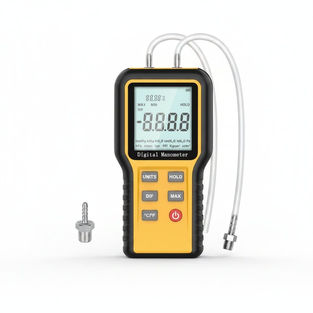 Digital Manometer | Dual-Port Gas Pressure Tester | 12 Units of Measurement