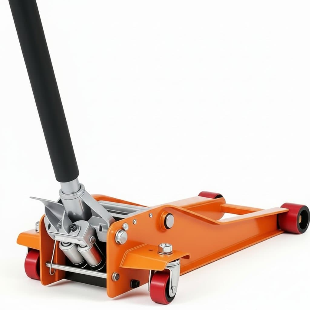 A heavy-duty 3-ton low profile hydraulic racing car jack for changing tires on various vehicles.