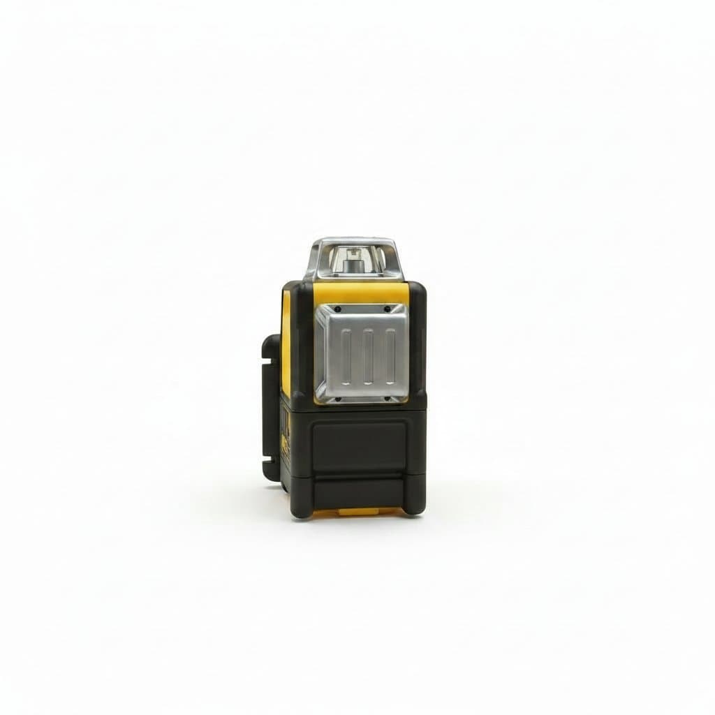 DEWALT DW089LG 3-sided laser level projecting bright green horizontal and vertical lines on a wall for precise alignment.