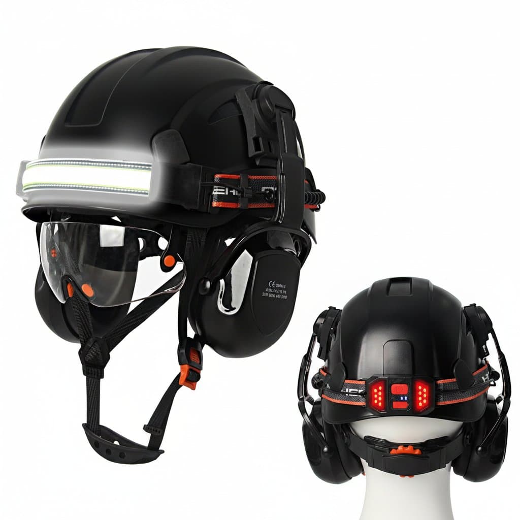 Safety Helmet | Integrated Goggles & Earmuffs | Lightweight ANSI Hard Hat for Work