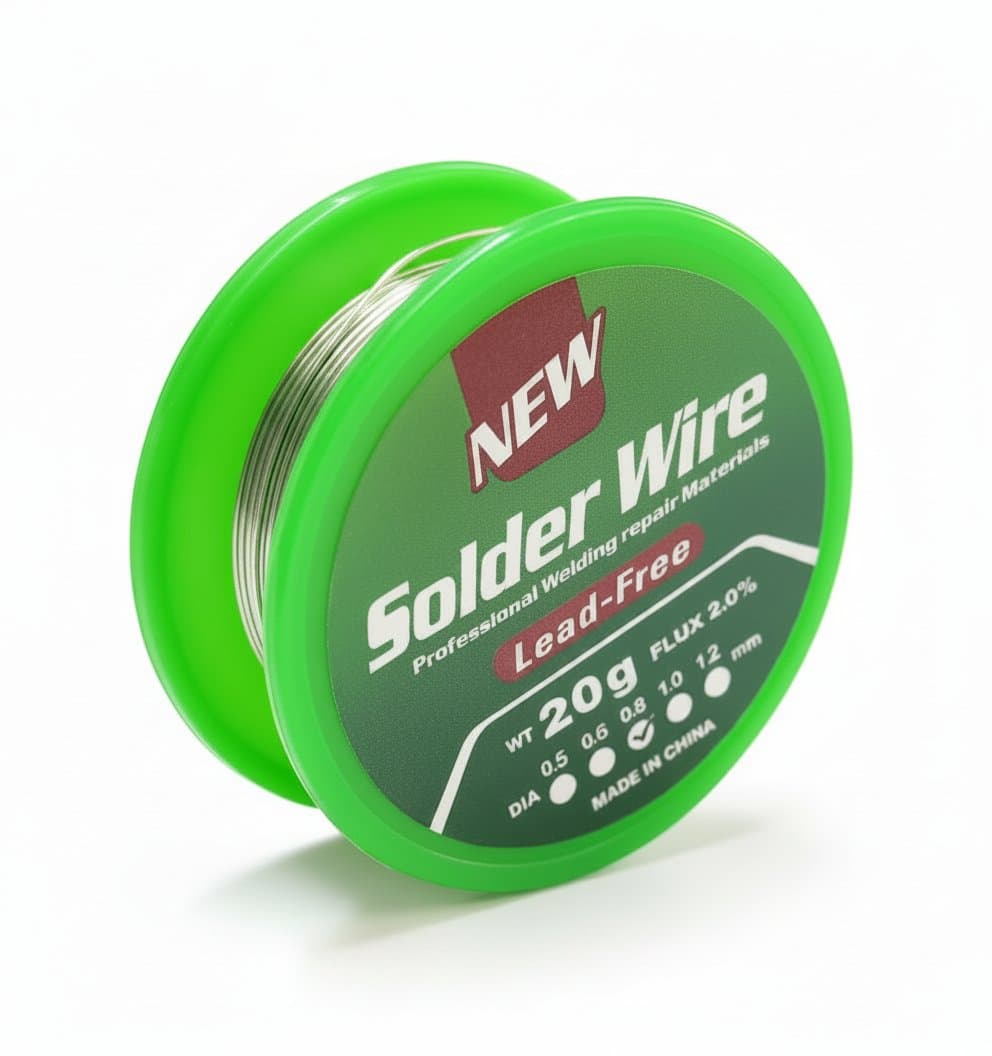Spool of 20g high-quality lead-free solder wire with rosin core, ideal for electronics and metal welding projects.