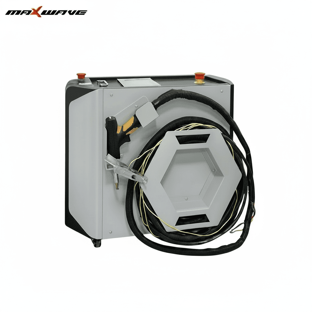 Handheld Fiber Air-Cooled Welding Machine, a compact 4-in-1 tool for welding, cleaning, cutting, and marking metal with laser precision.
