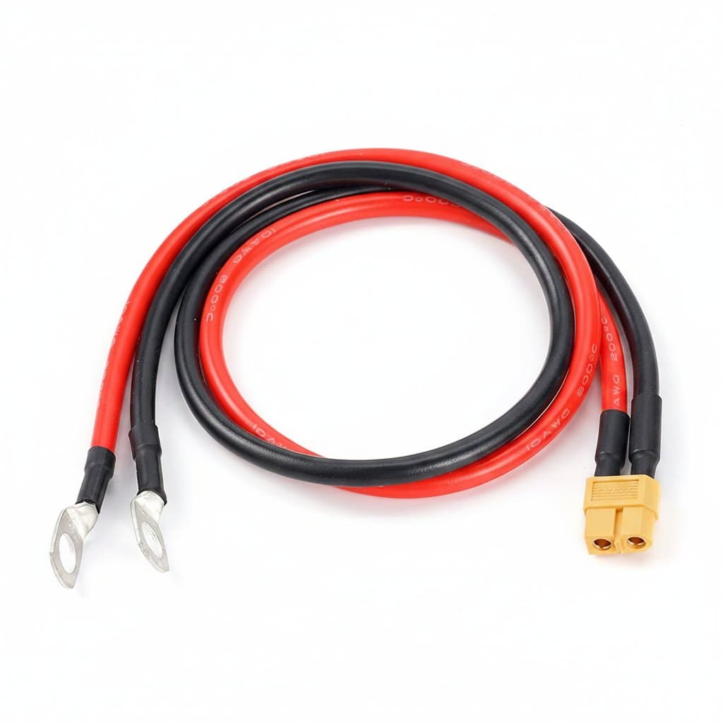 XT60 to M8 O-Ring Eyelet Connector Cable with 10AWG power wire for RC battery charging and FPV racing applications.