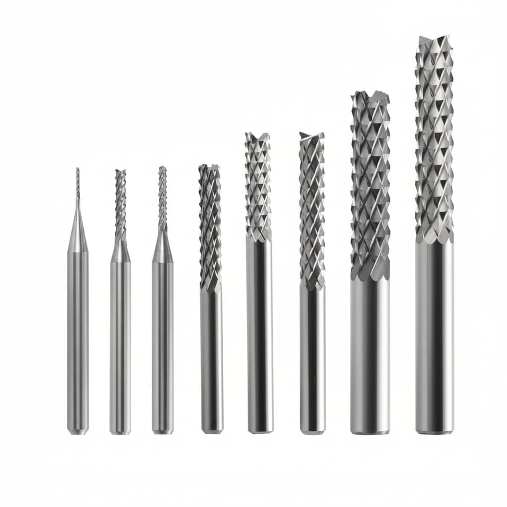 10-piece tungsten steel corn tooth milling cutter set, carbide tips for engraving machines, diameters 0.5mm-3.175mm.