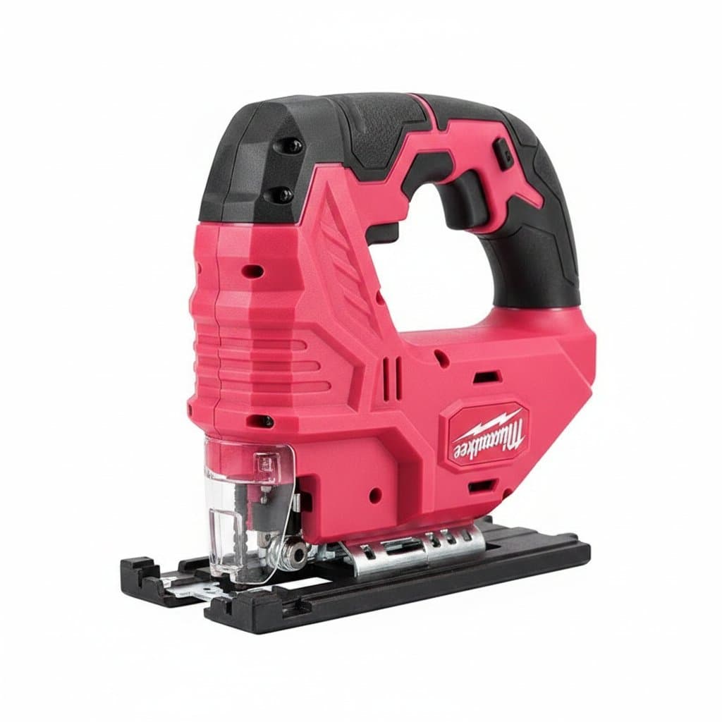 Milwaukee 18V cordless brushless jig saw with 3000 RPM speed, adjustable settings for woodworking, shown with battery.