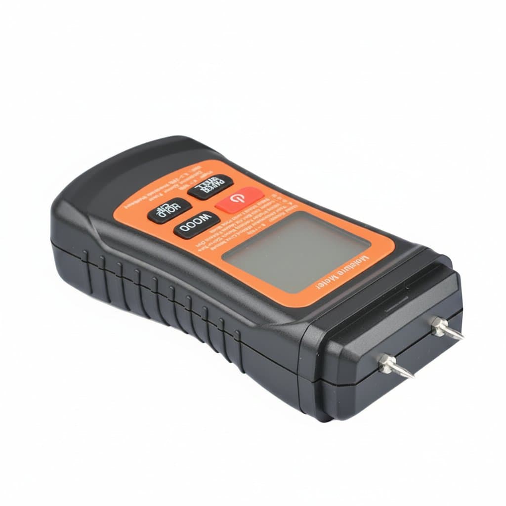 MD812 portable digital moisture meter for wood and paper with 2-pin and 4-pin probes, 9V powered, measuring 5% to 60% moisture.