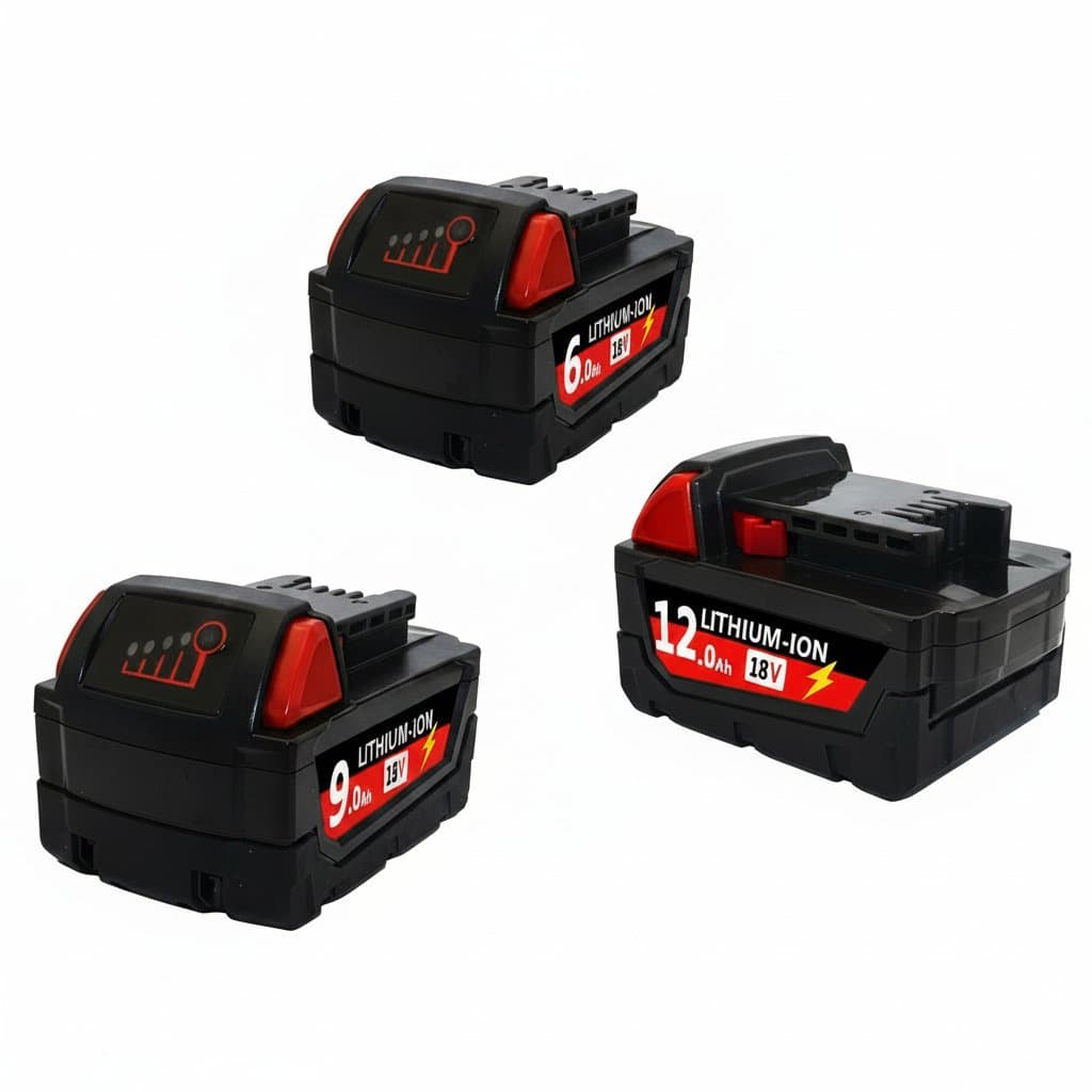 Milwaukee M18 18V 6000mAh high-capacity power tool battery with built-in 18650 cells, model M18B5.