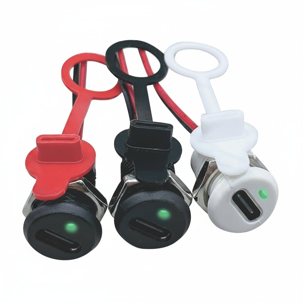 USB-C Waterproof Panel Mount Connector | High-Current Charging Port | LED Indicator & Locking Plate - Image 1