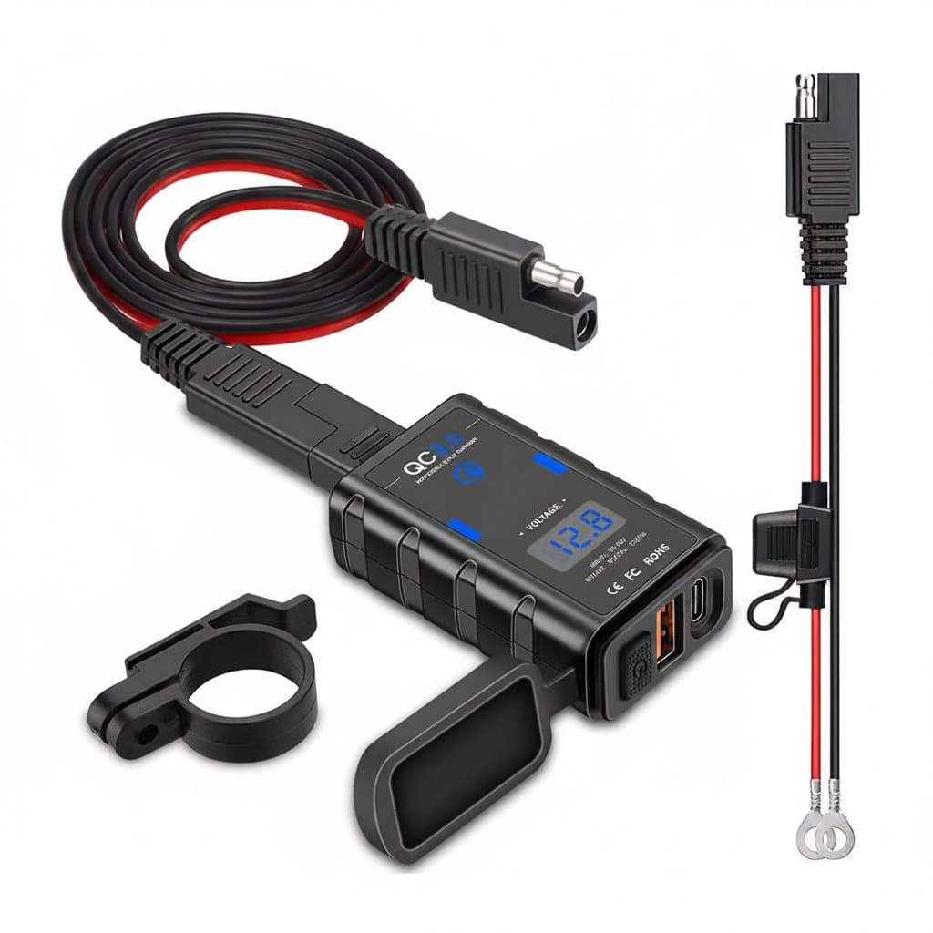 Motorcycle USB Charger | QC3.0 USB + Type C | 6.4A Output with Voltmeter - Professional Grade Tool