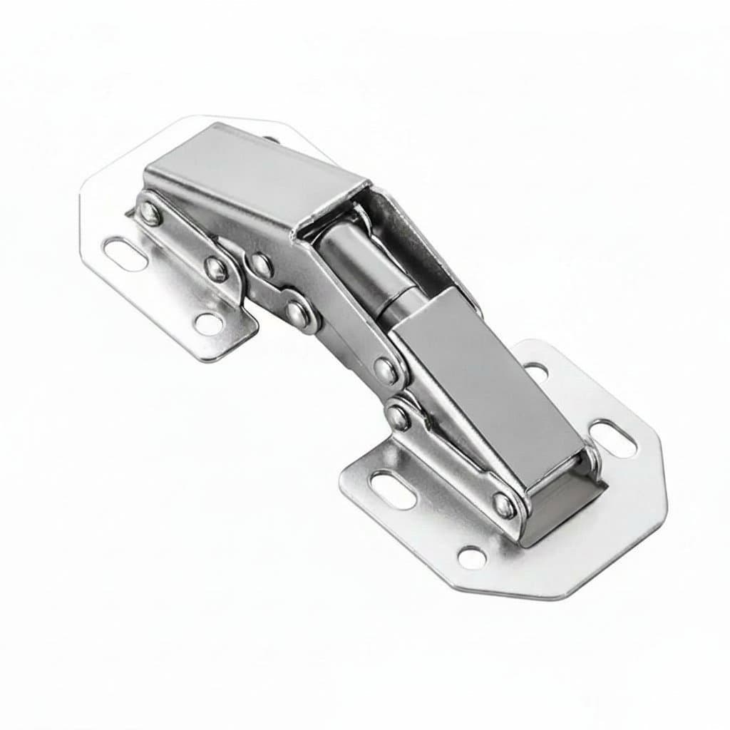 Set of 10 steel cabinet hinges with 90-degree opening, hydraulic buffer for soft closing, no-drill installation for kitchen cupboards and furniture.