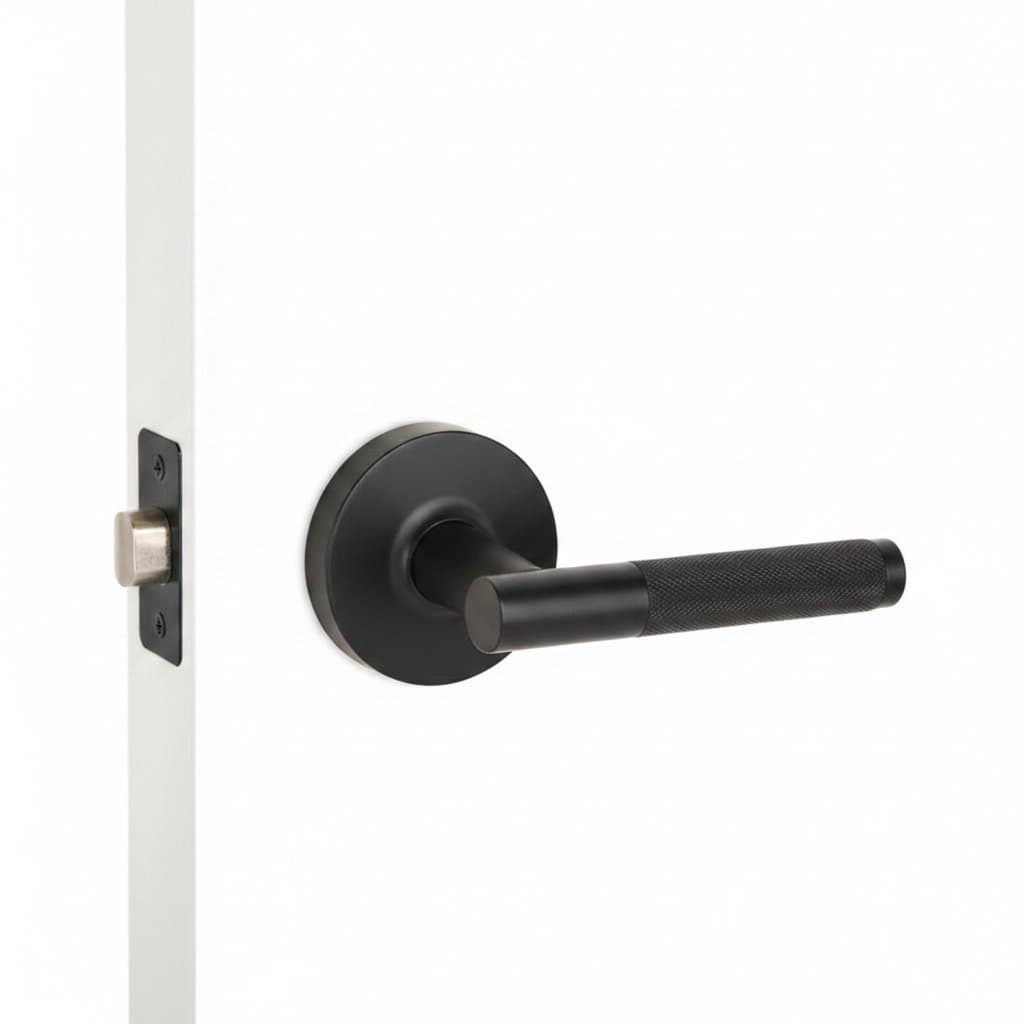 Keyless bathroom privacy lock with ball passage mechanism and single tongue design for bedroom or exterior door security.