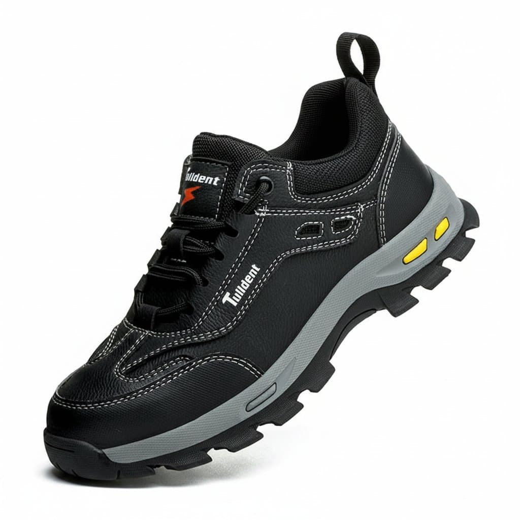 New men's puncture-resistant safety shoes with tactical boot design, featuring wear-resistant construction for protective work use.