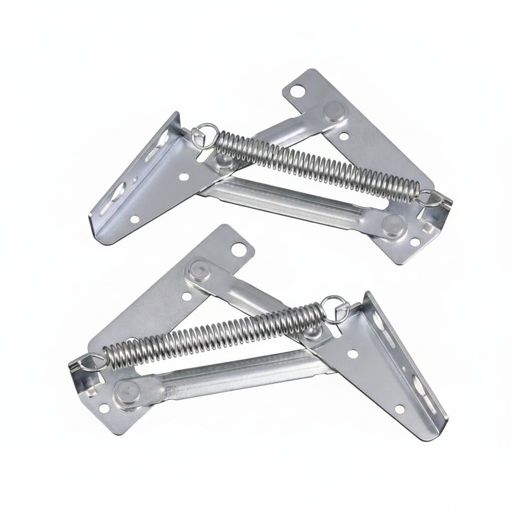 Two 80-degree sprung hinges for cabinet door lift-up stay support, providing flap top functionality for cupboards.