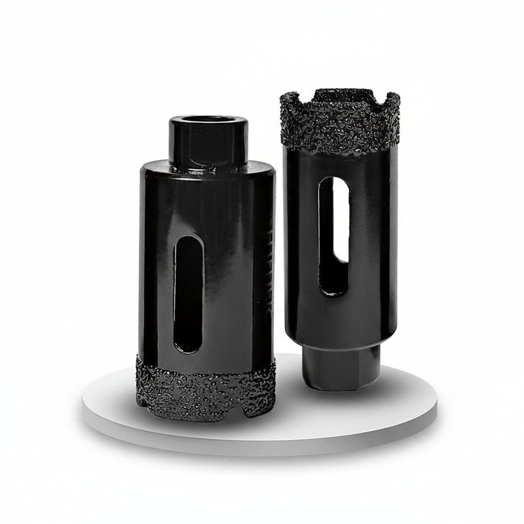 M10 diamond brazed core drill bit for porcelain, marble, granite, and glass, showing full tool and packaging.