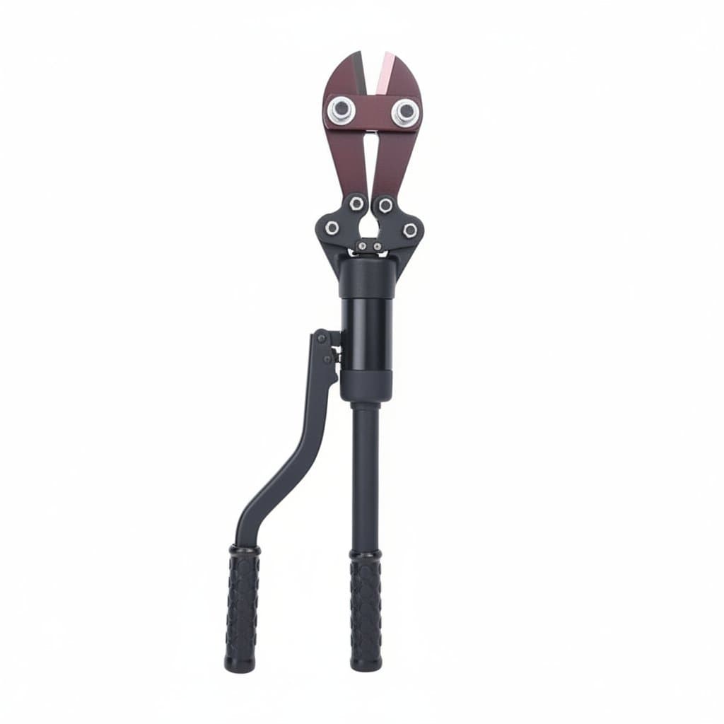YQ-16C hydraulic manual rebar cutter tool for shearing 4-16mm steel bars, shown on a construction worksite.