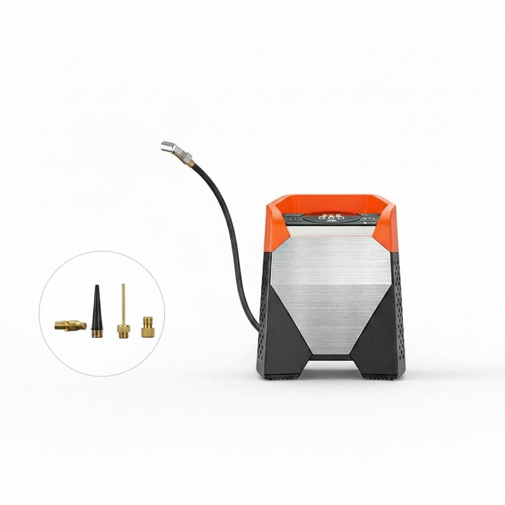 Digital tyre inflator for car, showing the device itself.