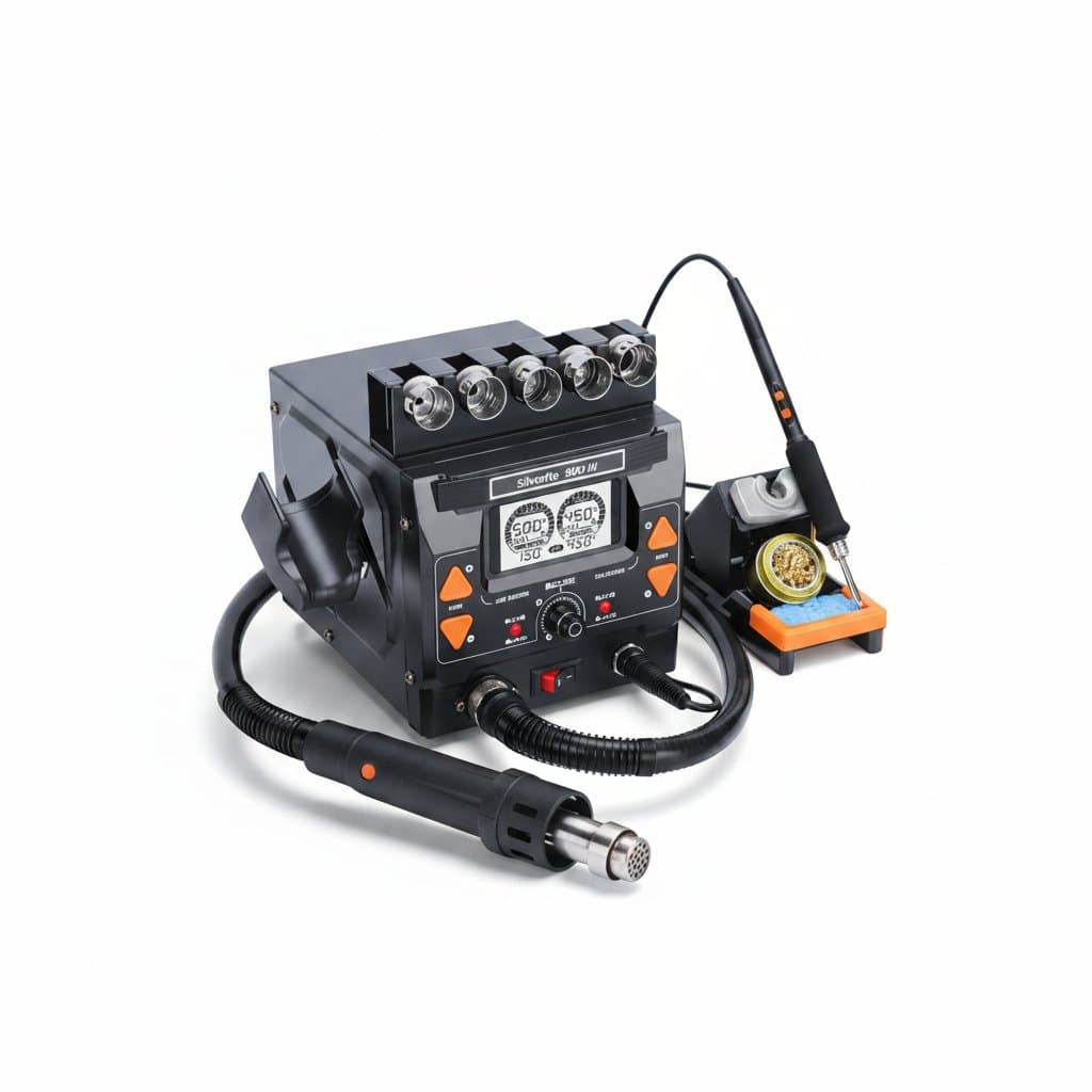 Silverflo 992D-III 1220W Precision Soldering and Hot Air Rework Station with digital display and C245 handle.