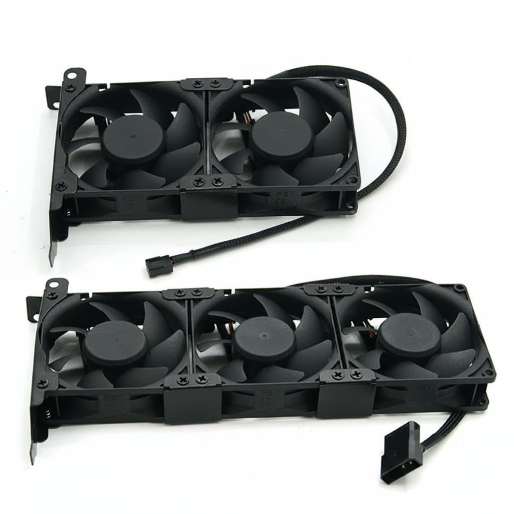 PC VGA COOLER GPU Cooling Fan with two 80mm fans, 3-pin and 4-pin MOLEX connectors for flexible power, mounted on a PCI bracket.
