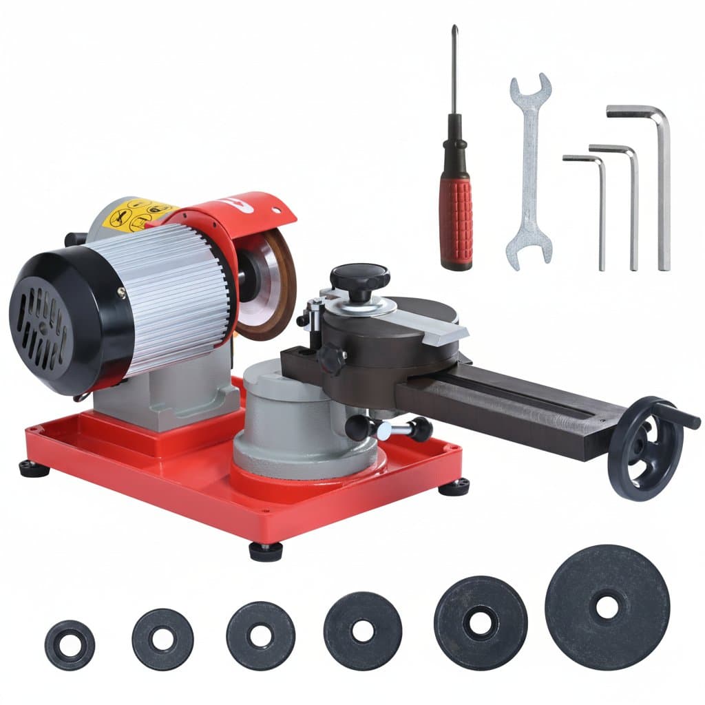SucceBuy 370W circular saw blade sharpener with 5-inch wheel, 3600RPM motor for sharpening carbide-tipped blades.