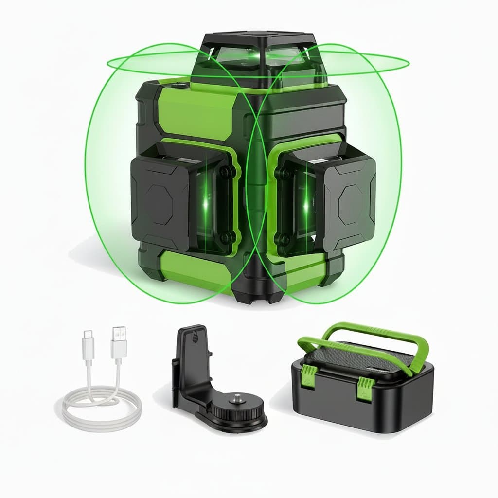 Green Cross Line Laser Level | Rechargeable Li-ion Battery | Self-Leveling with Pulse Mode - Professional Grade Tool