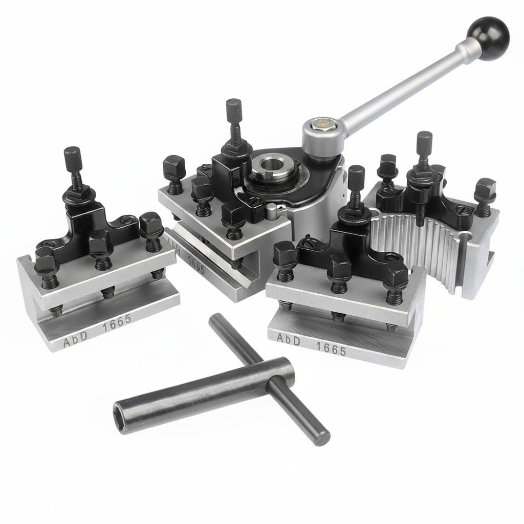 Quick-change tool post lathe set with European-style AB tool holders, 16x16mm holders designed for 180-280mm lathe bed swing operations.