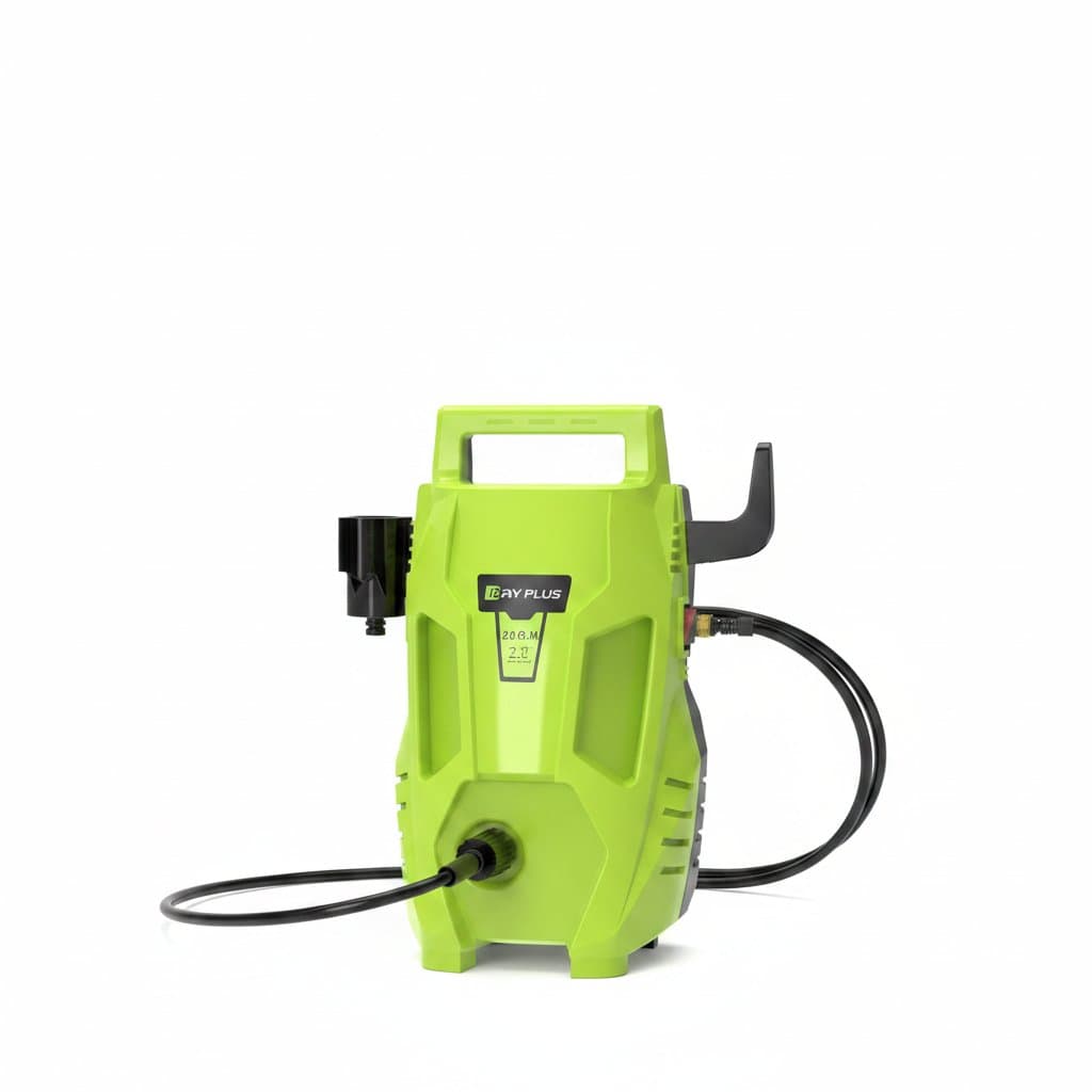 Portable electric jet washer with 1.32 GPM flow, multi-in-one nozzle for cleaning cars, gardens, patios, and home exterior surfaces.