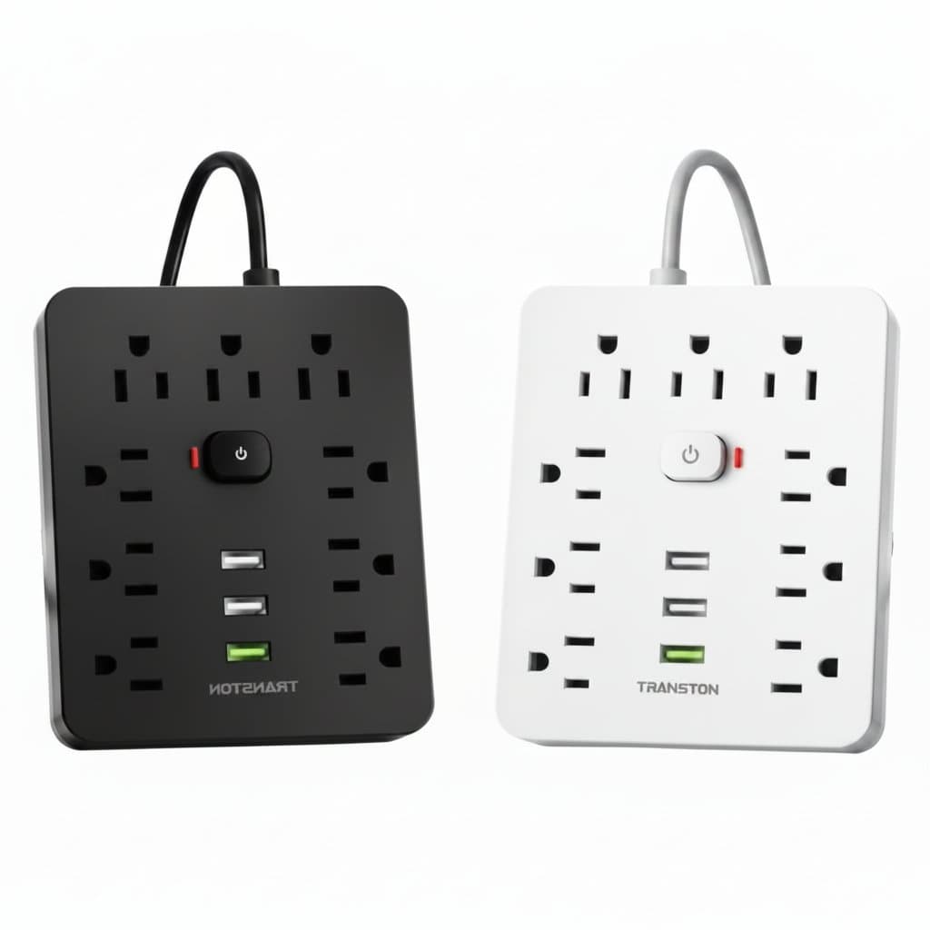TRANSTON 9-outlet power strip with surge protector, 3 USB ports, and a 10-foot heavy-duty extension cord for home and office.