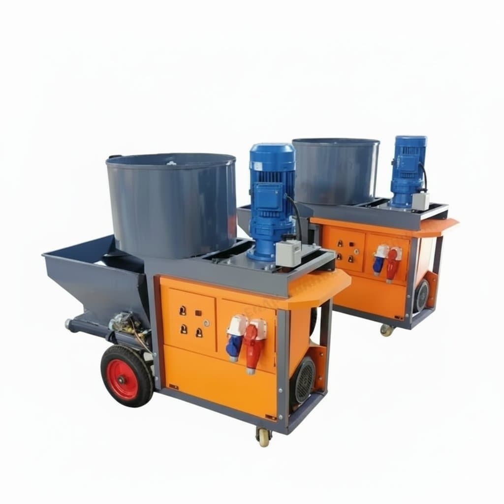 Professional electric and diesel mortar plastering machine for spraying cement, concrete, and wall putty on construction sites.