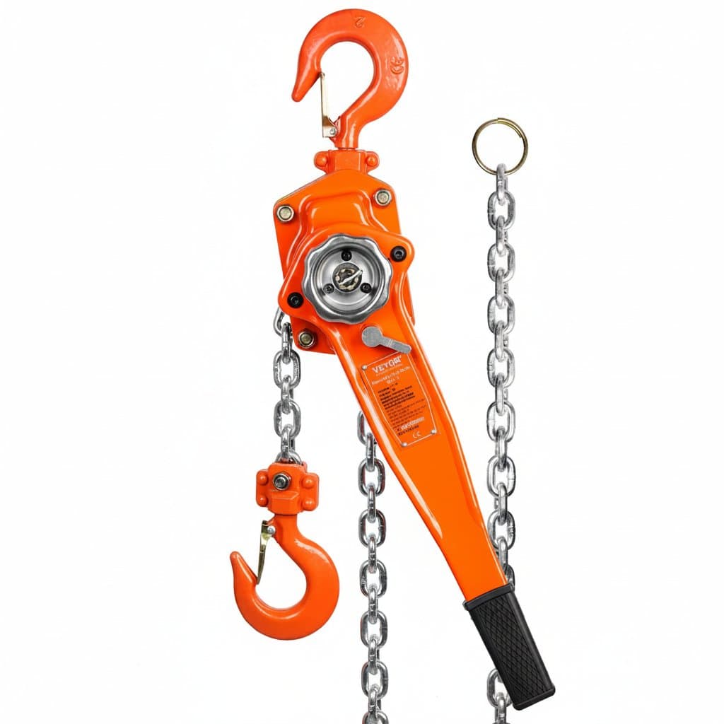 SucceBuy manual chain hoist with durable steel construction and ergonomic lever, available in multiple tonnage capacities for industrial lifting.