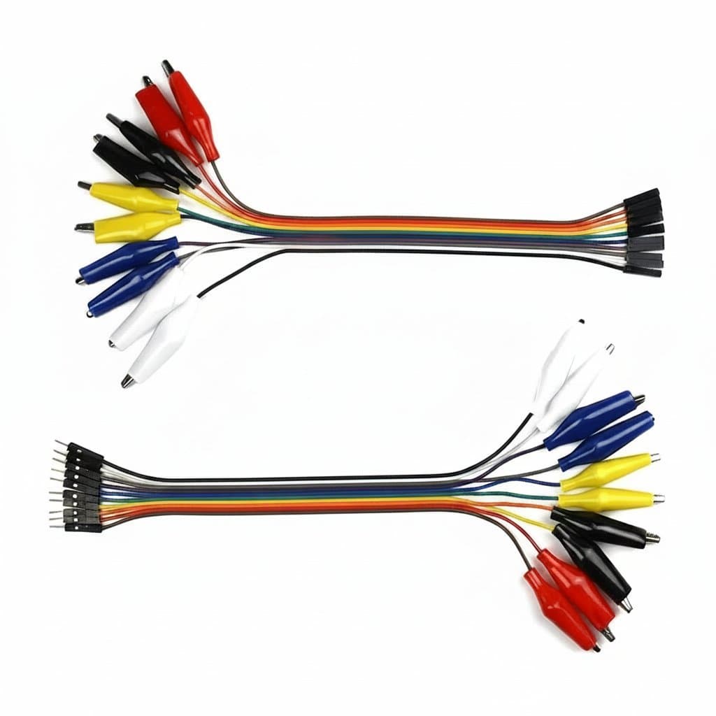 20cm Dupont jumper wire with 10-pin double-ended alligator clips, male and female connectors for secure electronic testing and prototyping.