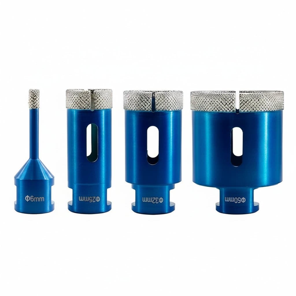 JUSTINLAU Dry Diamond Core Drill Bit for ceramic tile and granite, featuring M14 thread and durable diamond-embedded segments.