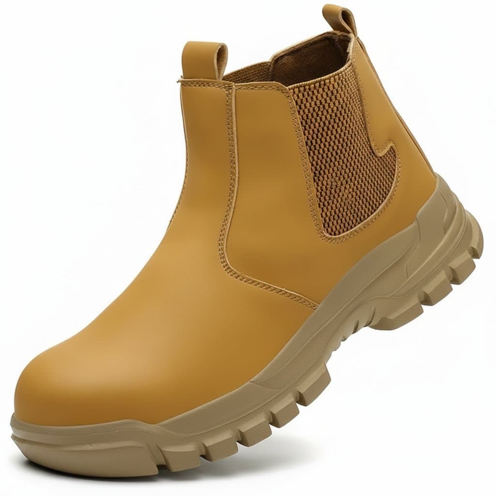 Waterproof steel toe cap boots, a pair of sturdy work boots.