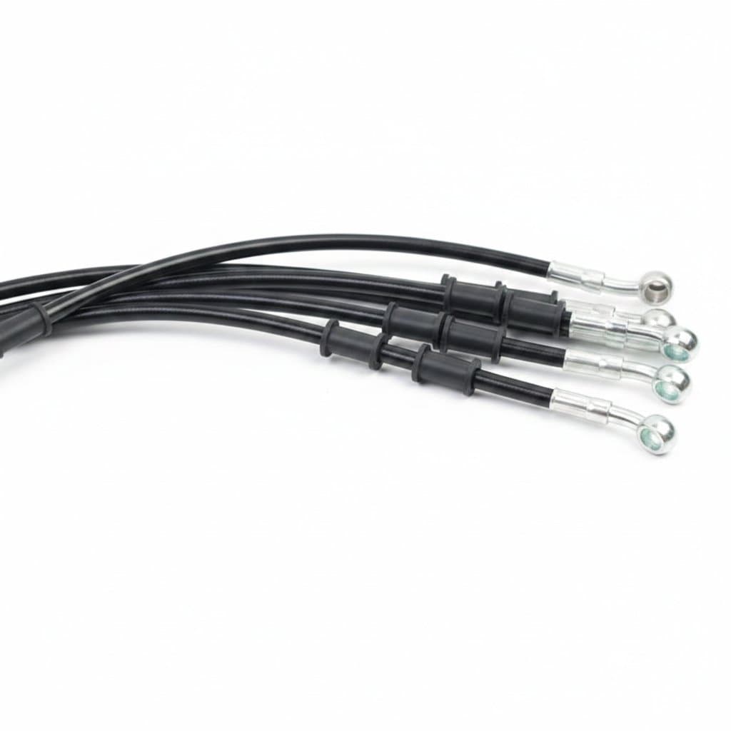 High-Pressure Motorcycle Brake Line Kit | 28° Black Steel Braided Hose | 10mm Fitting