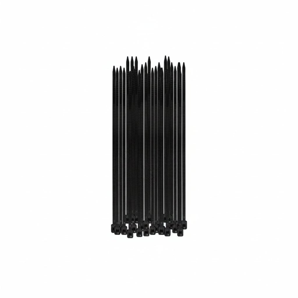 Black Nylon Material Cable Ties bundled on a plain white background.