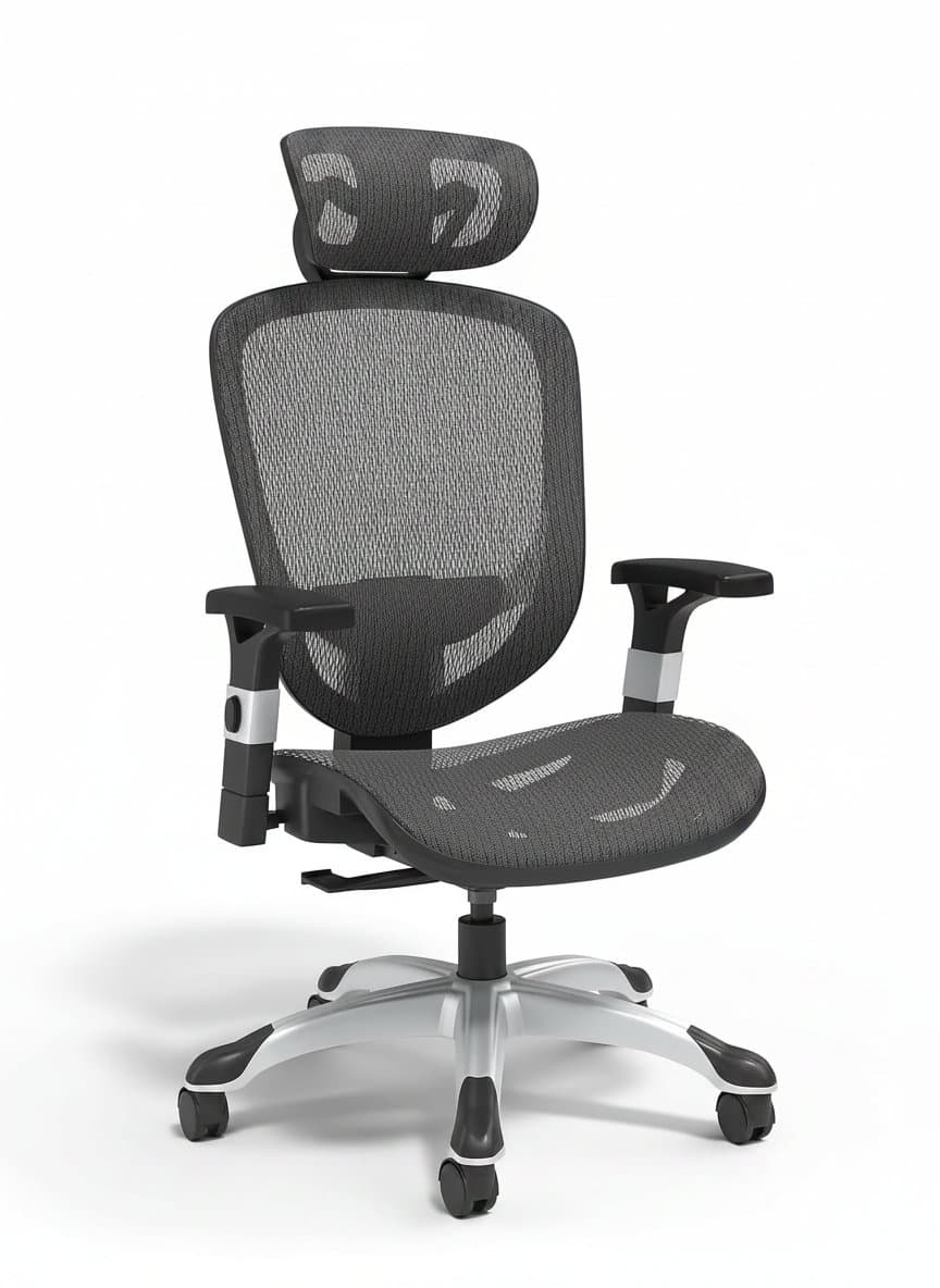 Ergonomic task chair with breathable mesh back, adjustable lumbar support, swivel function, and sleek black design for office or home.
