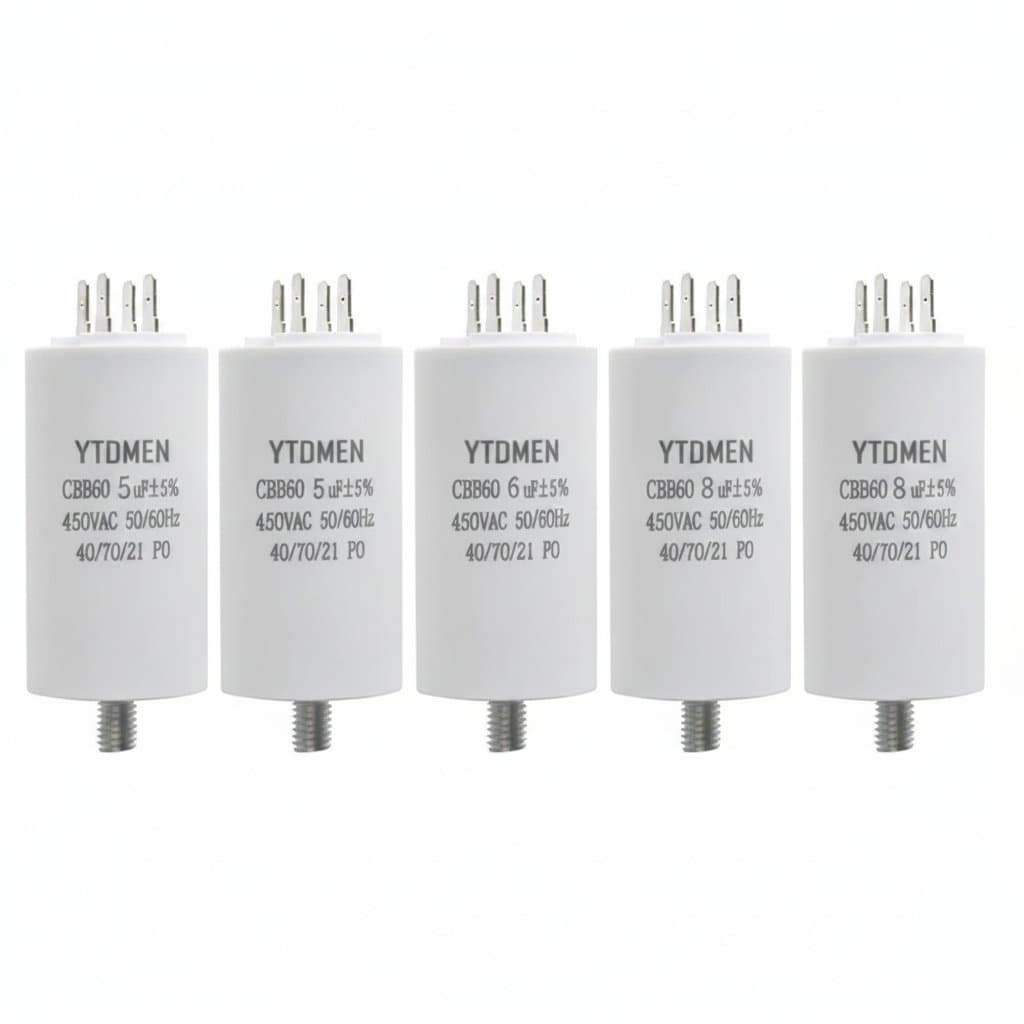CBB60 450V AC motor starting capacitor with screw double insert terminals, 4uF to 60uF range for air compressor and water pump