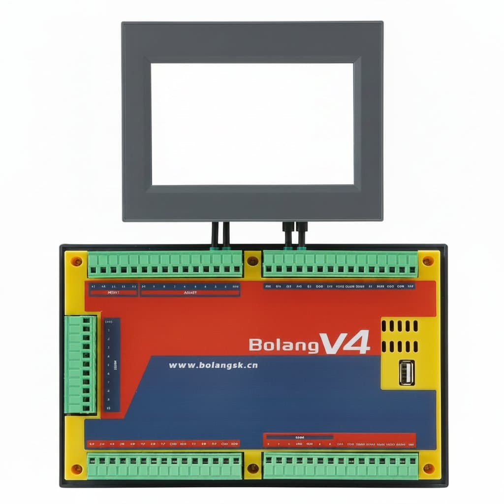 All-in-One CNC offline controller for stepper and servo motors, featuring a large color touchscreen and 5-axis G-code capability.