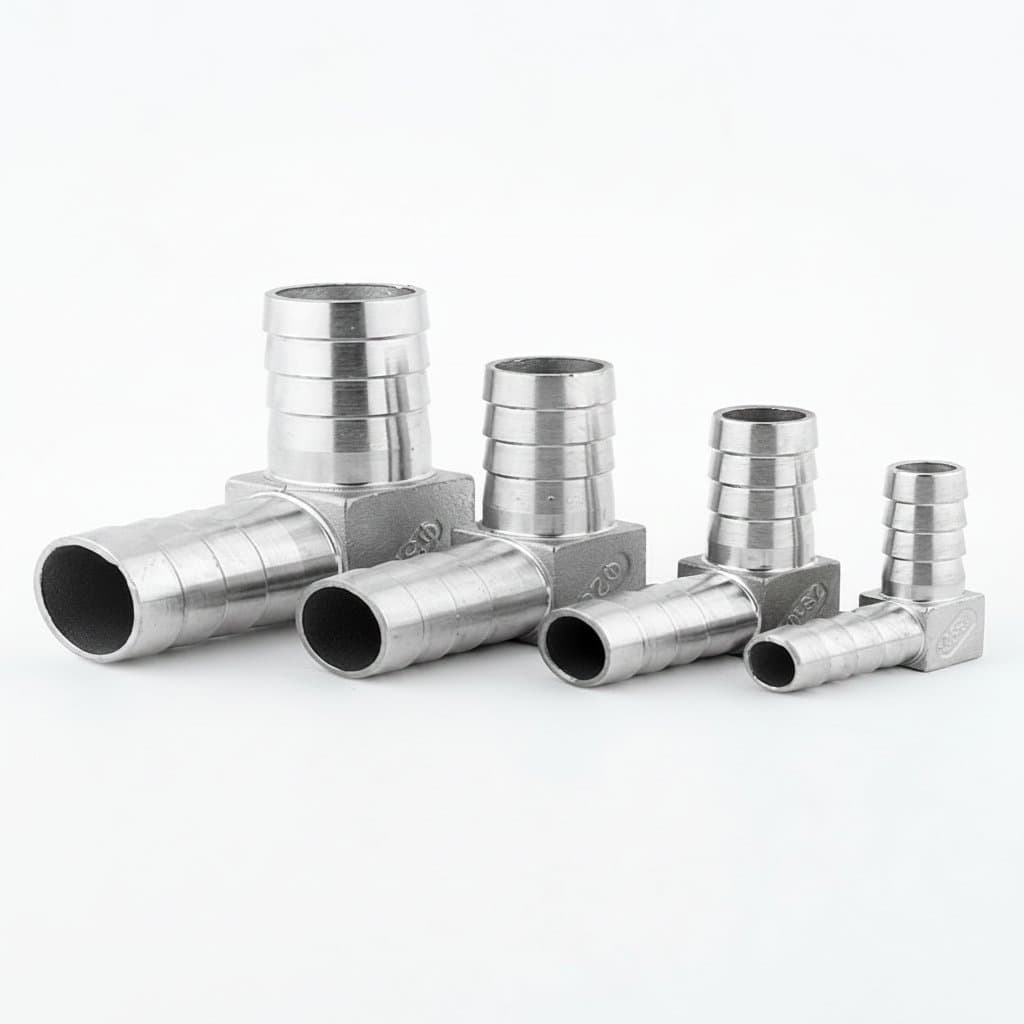 304 stainless steel L-shaped pagoda joint 90-degree elbow for connecting green gas pipe or water hose with double barbed heads.