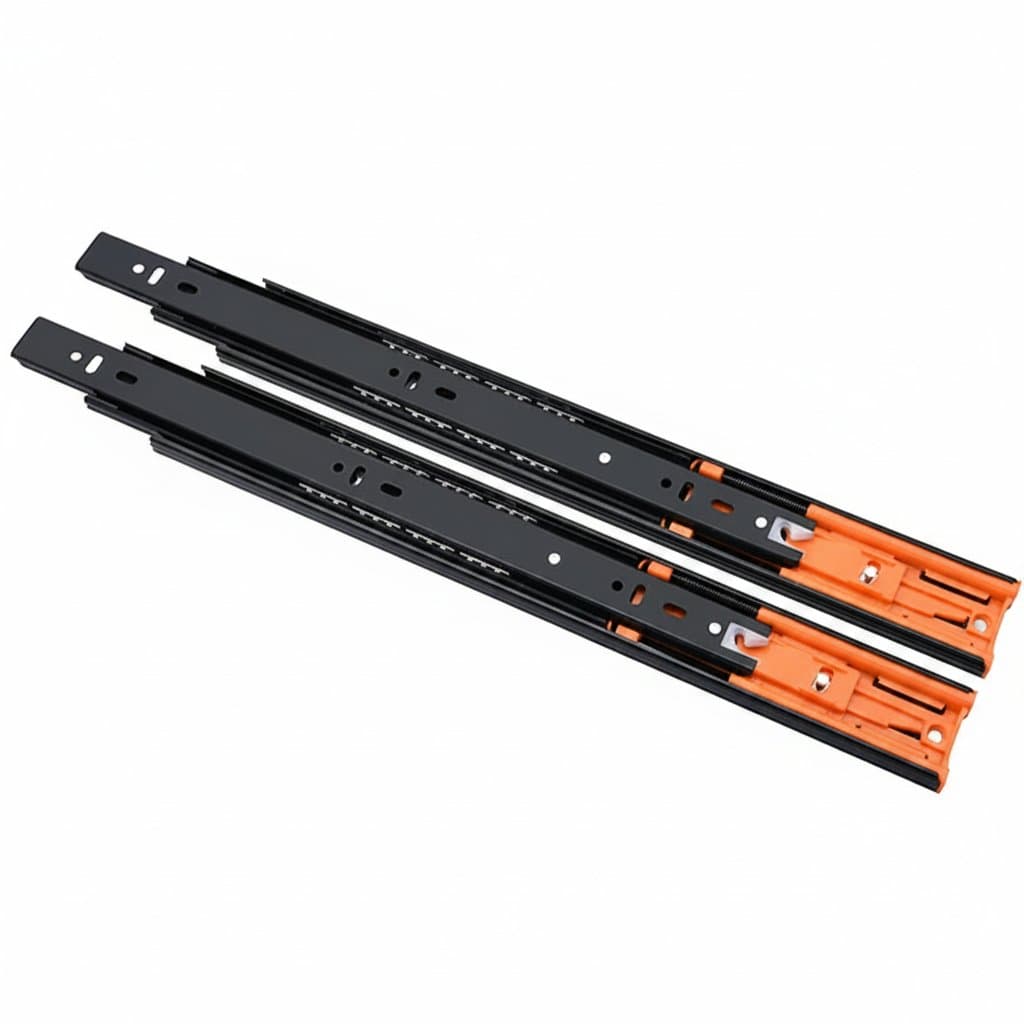 CXHIIA 45mm side mount drawer slides with soft close ball bearing mechanism, fully extended to show three-fold design.