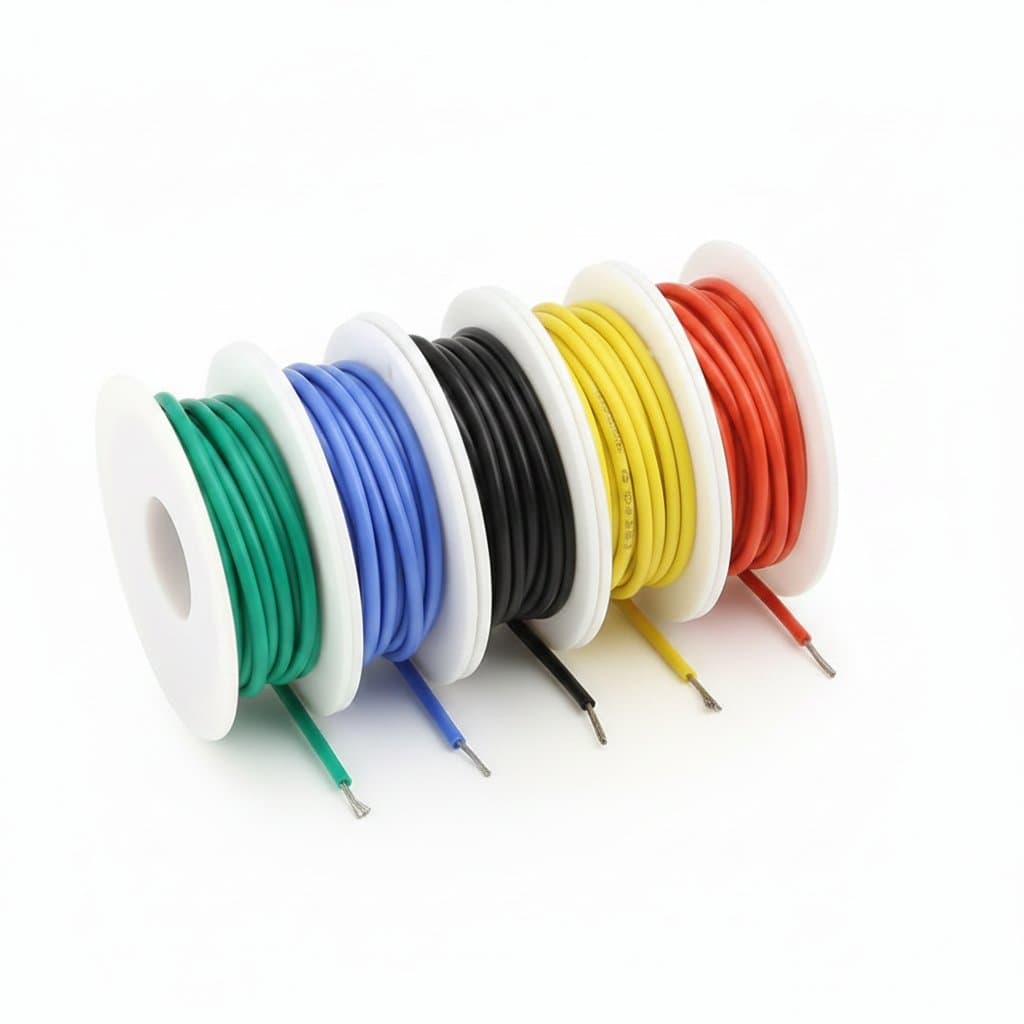 Flexible silicone wire roll kit with 600V rating, featuring tinned copper conductors in sizes from 30 to 16 AWG for electronics projects.