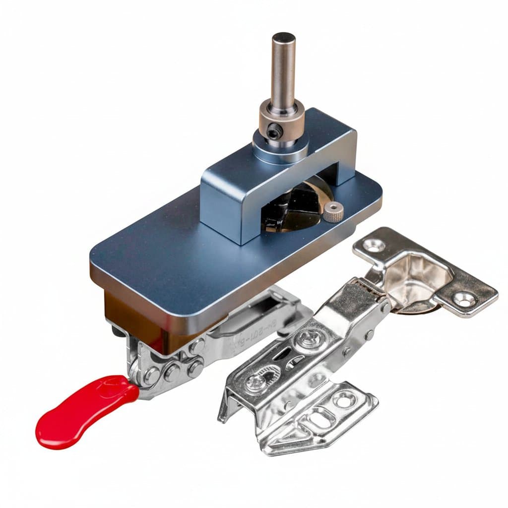 35mm concealed hinge jig kit for precise boring in face frame cabinets. Drilling guide and locator tool for professional woodworking upgrades.