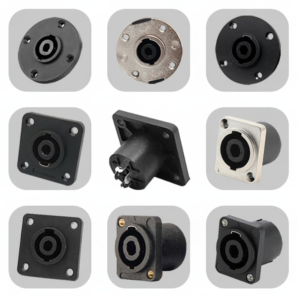 5 to 20 Pcs XLR 4 Pin Speakon Panel Mount Connector with square and round bases for professional audio equipment installation.