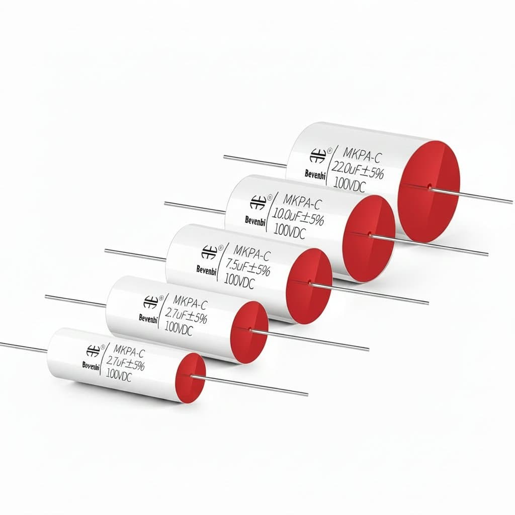MKPA-C Series 100V metallized polypropylene film capacitor for HIFI audio, 0.68UF to 20UF values for frequency divider circuits.