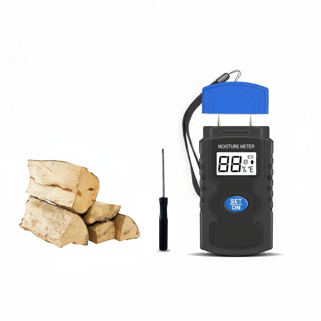 MASTFUYI digital moisture meter with spherical sensor for wood, cement, and walls, featuring a dual alarm and hold function.