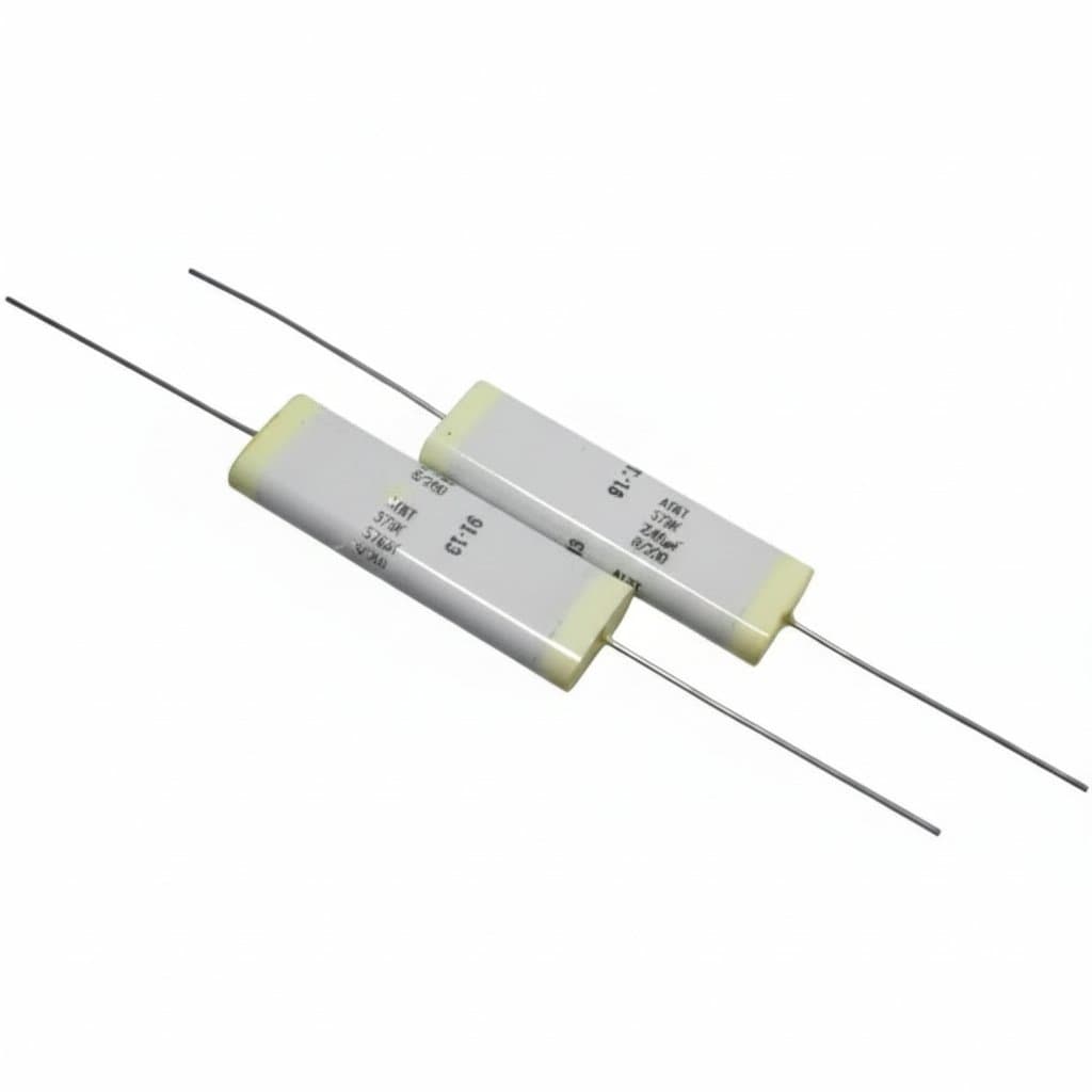 AEROVOX 2.46uf 200v axial film capacitor substitute for 2u2f 225, showing blue epoxy coating and clear printed specifications.