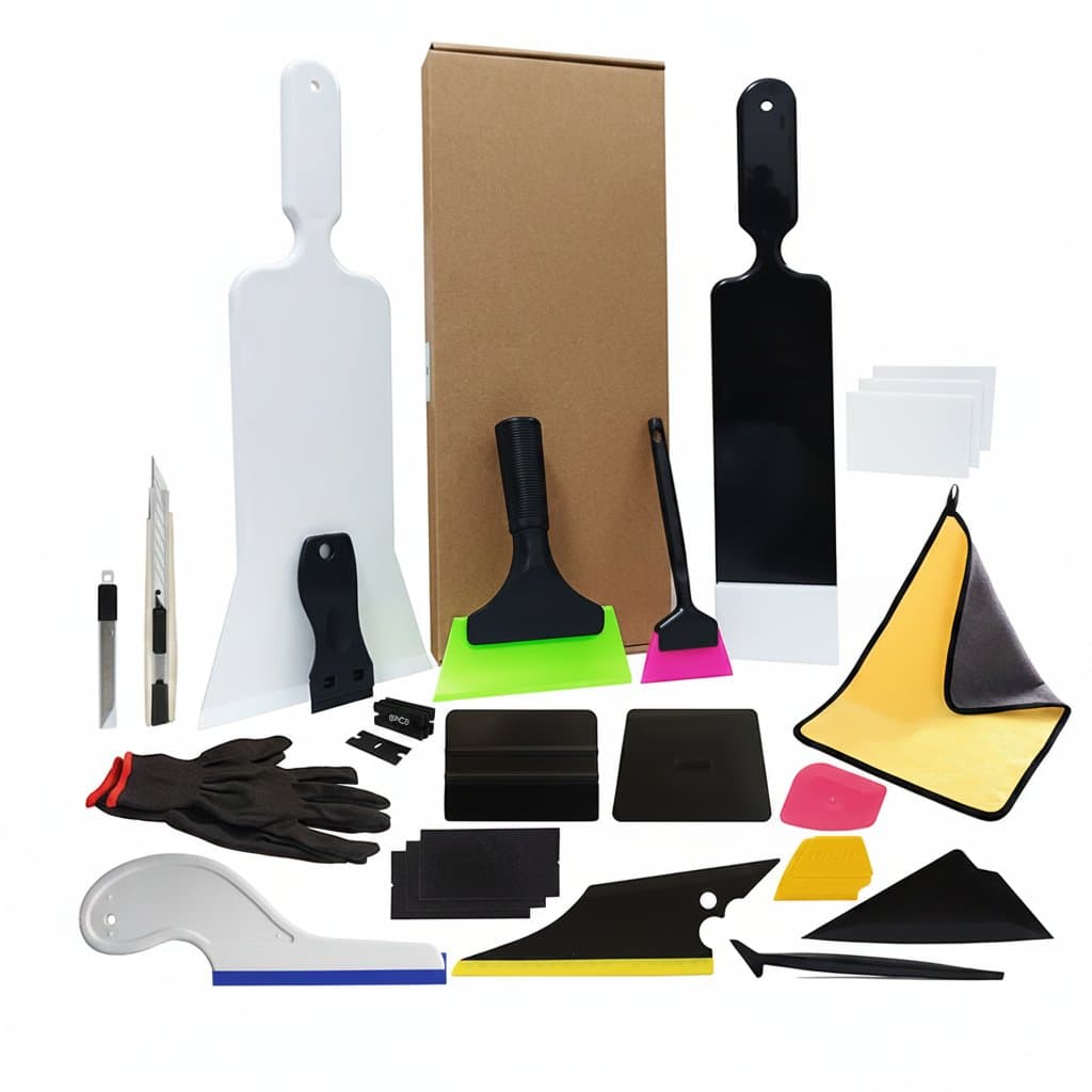 Window Squeegee Kit with 10pcs/box and 9PCS text, showing various tools and accessories.