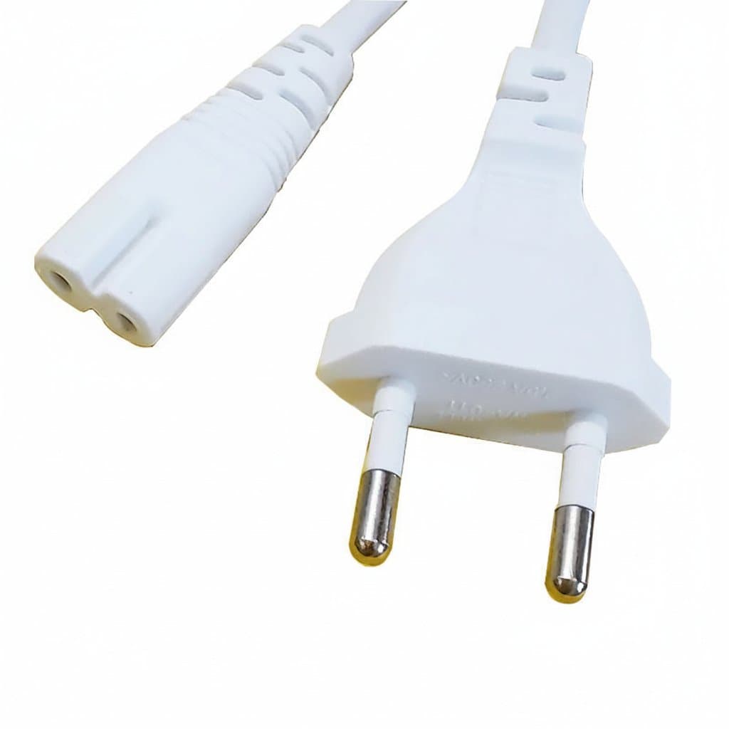 EU Power Cable with IEC C7 2-pin connector for laptop chargers, printers, speakers, and gaming consoles like PS4 and XBOX.