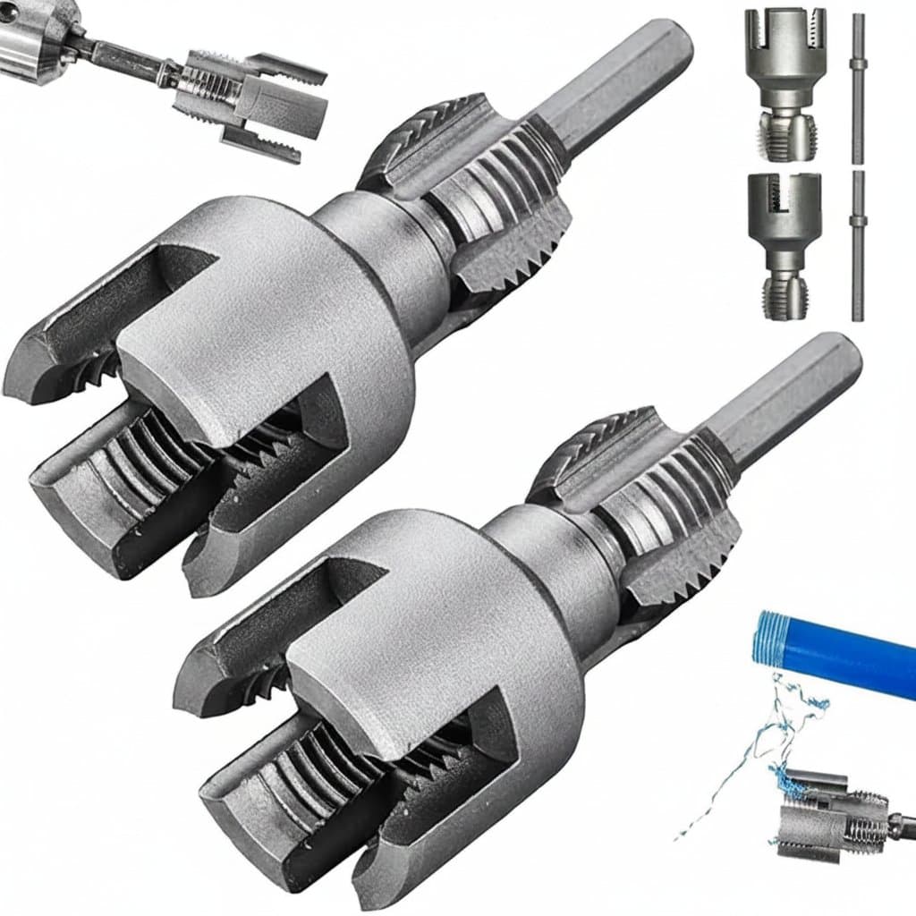 DN15 DN20 Electric Drill Pipe Threader Kit for PVC pipes, a professional-grade thread cutting tool with durable steel dies and easy-grip handle.