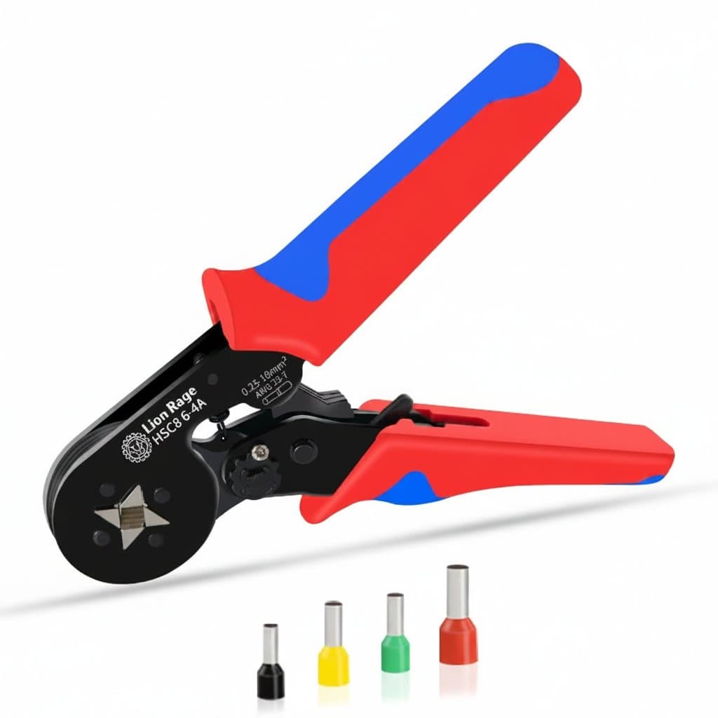 HSC8 professional ferrule crimping tool for 23-7 AWG wire terminals, with ergonomic handles and a 0.25-10mm capacity.