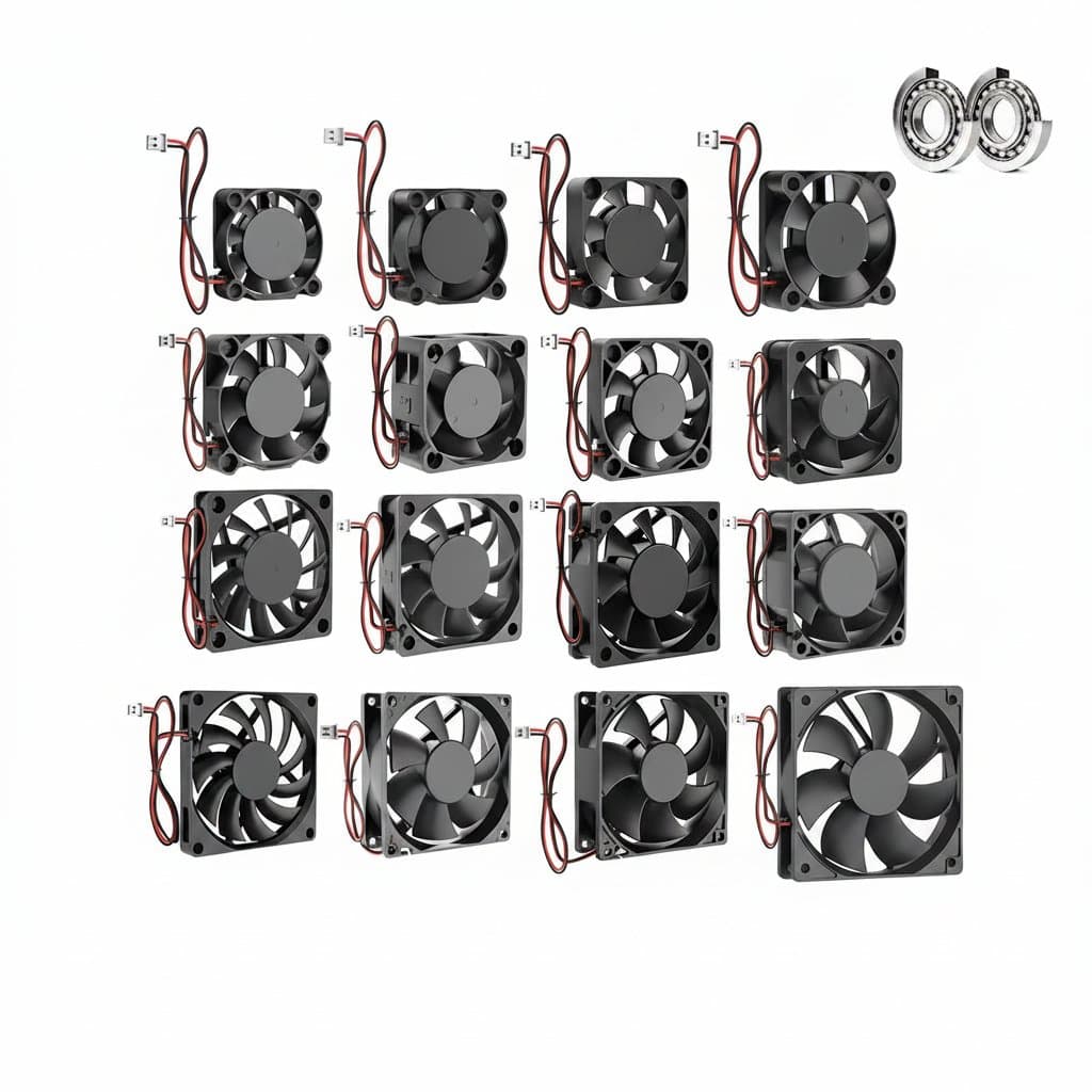 4010 to 12025 brushless DC cooling fan in a black case, showing 30mm thickness and 2-pin connector for 5V, 12V, or 24V operation.